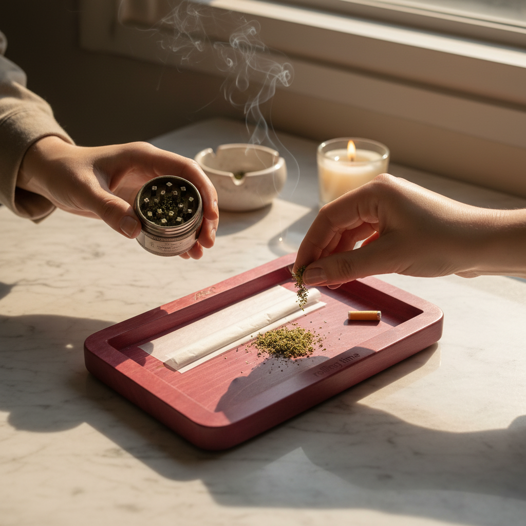 Pink tray marketing hands interaction